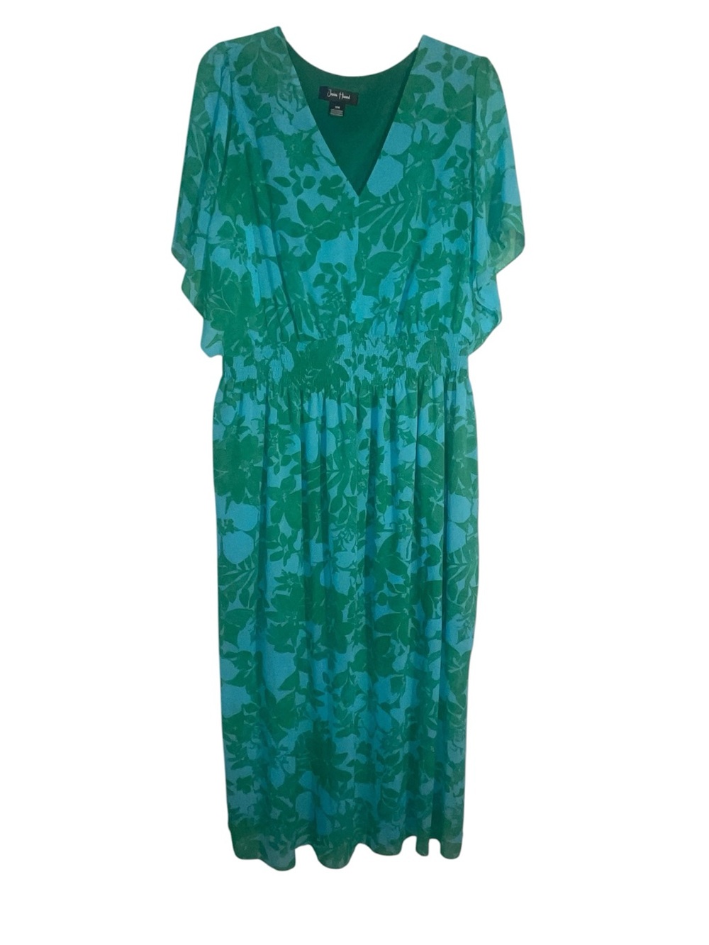 Jessica Howard green floral print chiffon maxi dress. Size 18W GUC - Picture 2 of 11